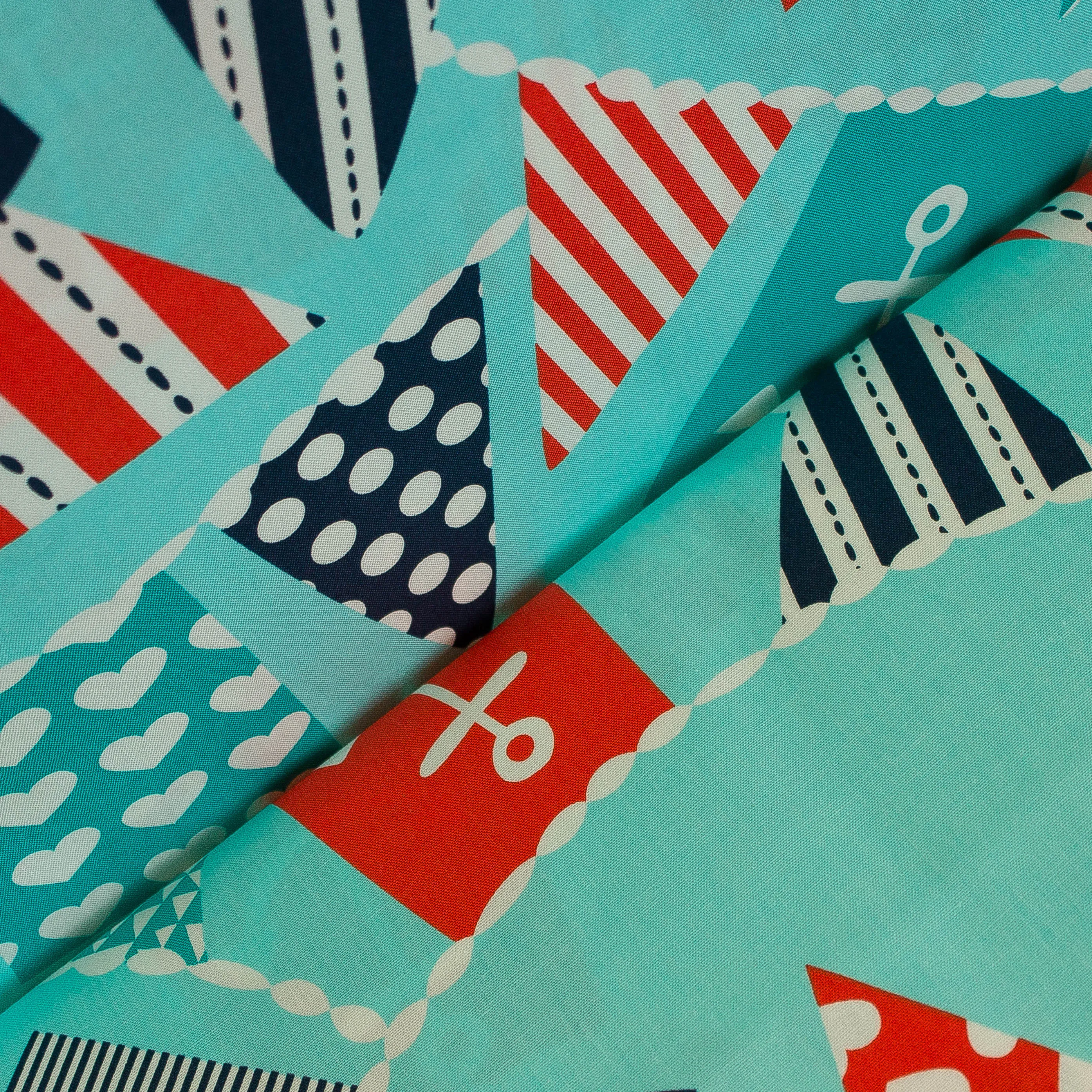 Katoen turquoise met vlagen